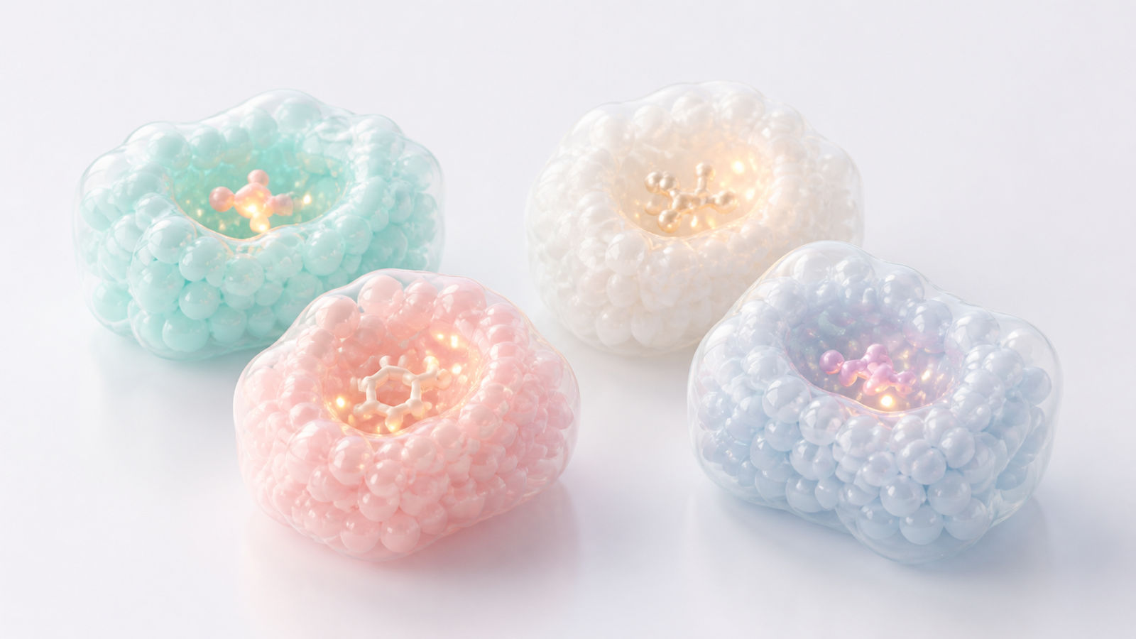 Four coordinated pastel enzyme modules showing a reusable platform visual system