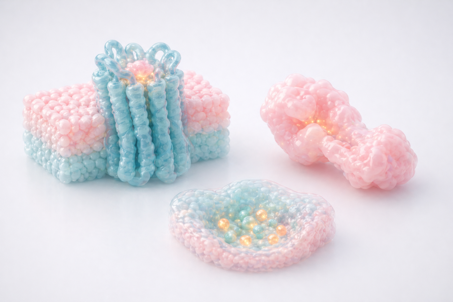 Minimal pastel GPCR signaling assets with receptor, beta-arrestin-like protein and glowing messenger beads