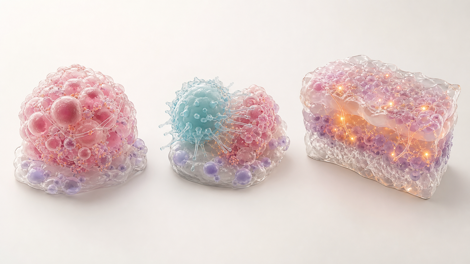Pastel immune oncology tissue modules showing tumor immune mechanism story architecture
