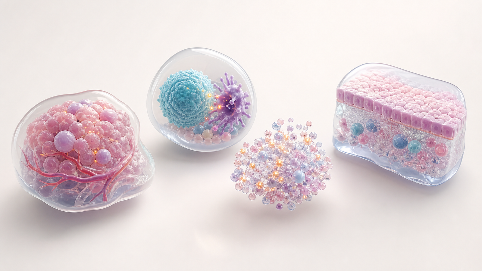Coordinated pastel immune oncology modules showing a reusable visual system