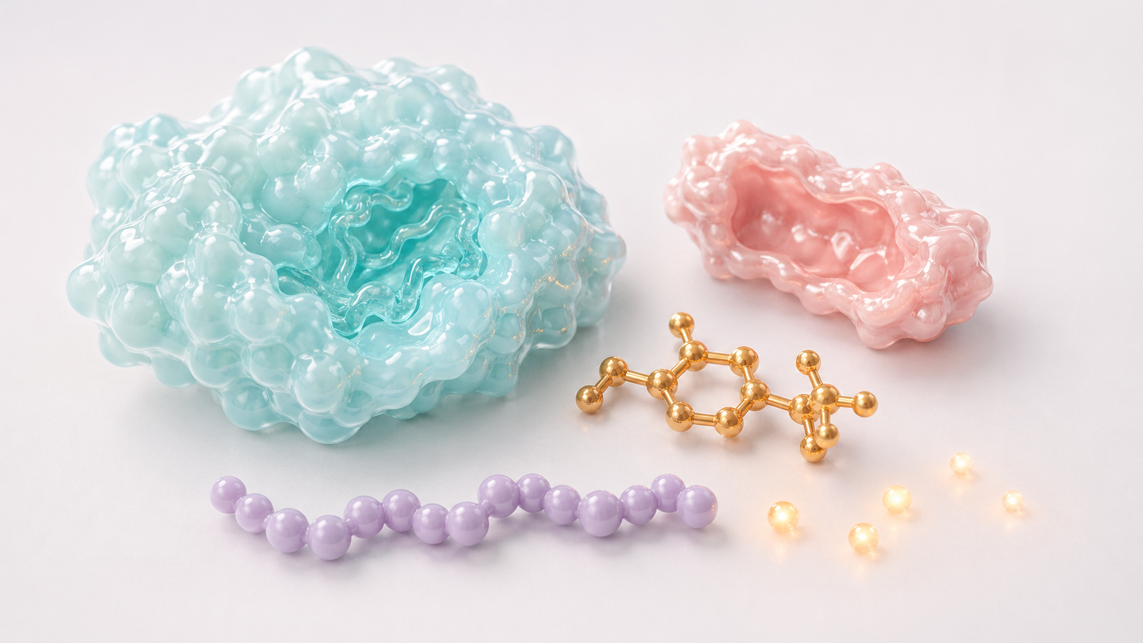 Pastel modular kinase animation asset kit with pocket, inhibitor, cleft and substrate components