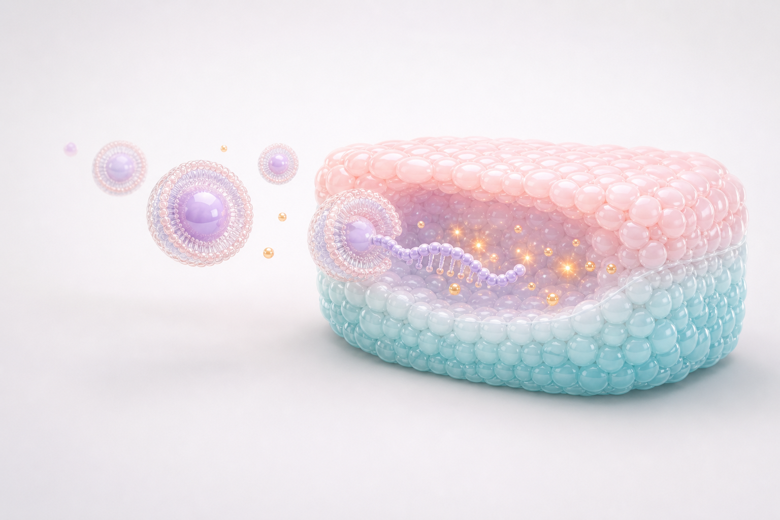 Translucent delivery vesicles carrying an oligonucleotide strand into a pastel tissue block
