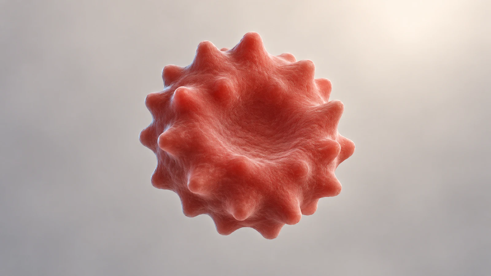 A conceptual compact red blood cell with a scalloped intact membrane after illustrative osmotic water loss.